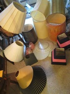 Large variety of assorted vintage lamp shades and glass light covers