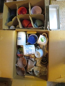 Collection of ceramic and Stoneware mugs, plastic cups, glassware and more