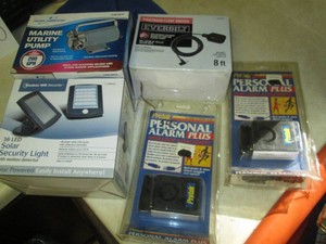 Piggyback float switch, solar security light, personal alarms and marine utility pump