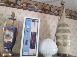 Vintage lamps, pendulum light fixture and milk glass shade