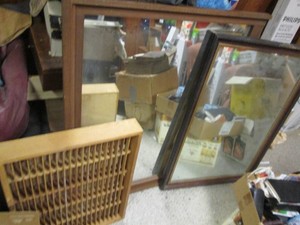 Decorative mirrors and wood compartmentalized organizer largest mirror approx 32x39in
