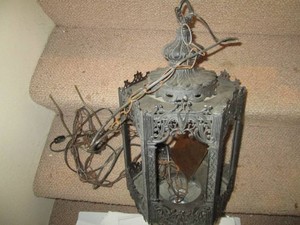 Vintage metal lantern style pendulum light fixture (no glass panels)