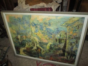 Vintage textured abstract framed painting on canvas