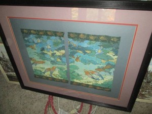 Framed water color style koi fish wall art