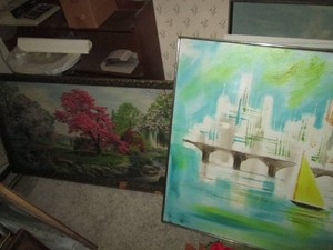 Bridge over water landscape painting plus Framed nature landscape
