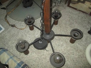 Vintage wood candleabra style hanging light fixture