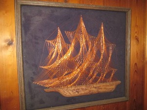 Vintage threaded pirate ship felt-back wall art