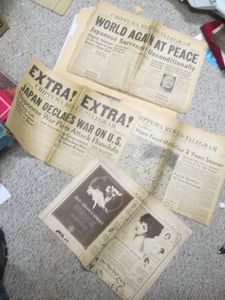 Vintage paper clippings and articles on the Bombing of Pearl Harbor