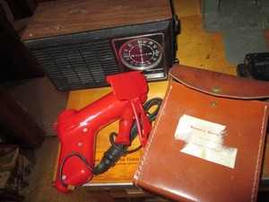 Vintage defroster gun with case and GE Transistor radio