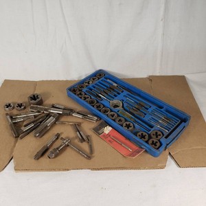 Tap and Die Set including Various Taps and Dies with Handle