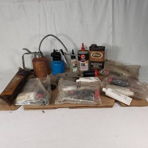 Assortment of Oil Cans, Oil and Bearing Grease