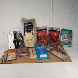 Varathane Floor Finish Applicator, GreenThumb Gopher Gasser, 2 Packs of Window Screen Spline, Thermometer, Rain Gauge, Velcro, and Assorted Hardware
