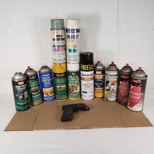 Assorted Spray Paint Cans and Spray Paint Can Tool - Partially Full