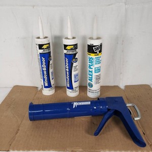 White Lightning and DAP Caulking Tubes with Newborn Caulk Gun