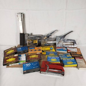 Lot of Staple Guns and Boxes of Staples, including Swingline Guns and Arrow Staples
