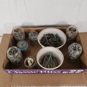 Lot of Various Screws and Fasteners in Jars and Containers