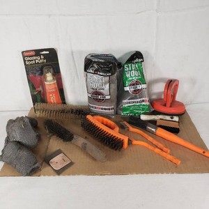 Assorted Wire Brushes, Steel Wool, Tools and Bondo Glazing & Spot Putty