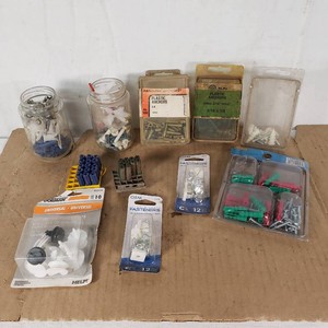 Mixed Hardware Lot Including Wall Anchors, Dorman Nylon Trim Panel Clips and OEM License Plate Fasteners