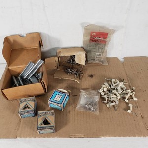 Lot of Hardware and Fasteners including Eagle Nail-It Insulated Staples, GB Plastic Staples, and C-Ring Fasteners