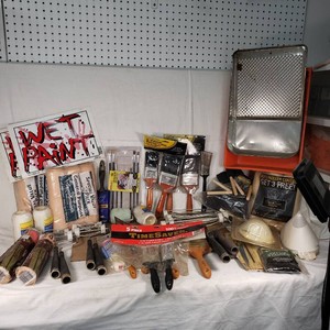 Lot of Painting Supplies including Brushes, Rollers, and Accessories
