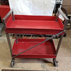 Adjustable Two-Shelf Red Utility Cart with Casters