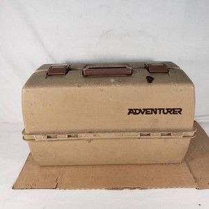 Vintage Adventurer Fishing Tackle Box with Assorted Fishing Gear