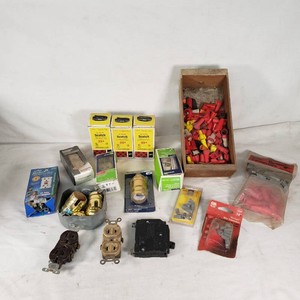 Electrical supplies including Leviton Outlet, Wire Connectors, and Tape