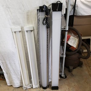 Lot of 4 Fluorescent and LED Shop Lights with Pull Chains and Outlets
