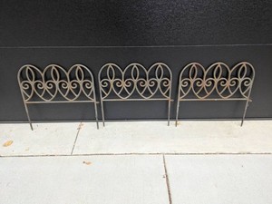 Set of 3 Cast Iron Garden Border Fence Panels Scroll Heart Design