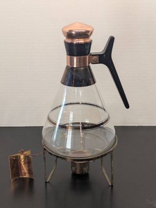 Vintage Inland Glass Works Serving Carafe Warmer Set Copper Tone