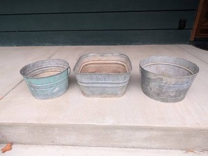 Vintage Galvanized Metal Wash Tubs Planters Farmhouse Decor Set