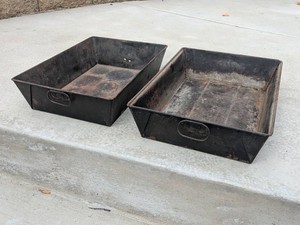 Vintage Industrial Sheet Metal Utility Trays with Handles Pair