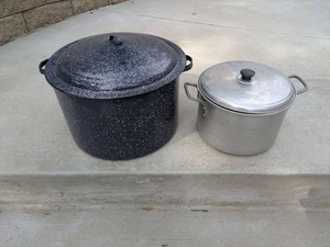 Vintage Enamelware and Aluminum Stock Pots with Lids Canning Cookware