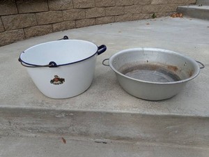 Vintage Volrath Co. Enamelware Wash Bucket & Aluminum Basin Farmhouse Decor