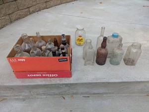 Lot of Vintage Embossed Glass Bottles Jars Apothecary Utility