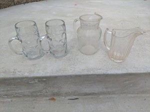 Vintage Pressed Glass Beer Mugs & Pitchers Assorted Serving Set