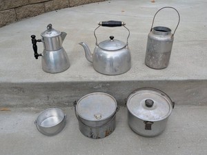 Vintage Aluminum Camp Cookware Lot Wear-Ever Kettle Pots Coffee Pot