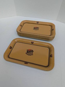 Set of 9 Vintage Metal Serving Trays Heraldic Crest Mustard Yellow