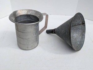 Vintage Galvanized Metal Funnel & Measuring Pitcher Farm Kitchen Decor