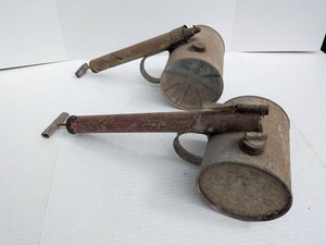 Vintage Hudson Hand Pump Bug Sprayers Galvanized Steel Pair