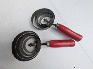 Vintage Pair of Serrated Grooming Curry Combs Red Wood Handles