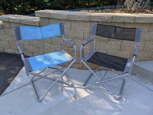 Pair of Brookstone Folding Beach Camp Chairs Mesh Sling Gray