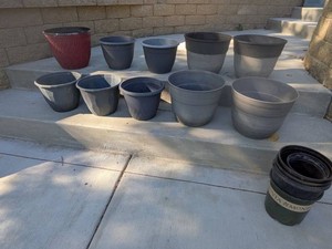 Assorted Outdoor Plastic Planters Flower Pots Mixed Sizes Patio Lot