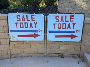 Pair of Metal Frame Sale Today Yard Signs Double Sided Approx 47in
