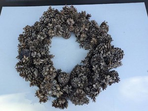 Handmade Natural Pinecone Wreath Rustic Burlap Backing Approx 26in