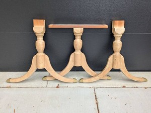 Vintage Double Pedestal Dining Table Base Brass-Capped Feet