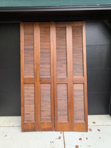 Wood Louvered Bifold Closet Doors Brown Stain Approx 48x80