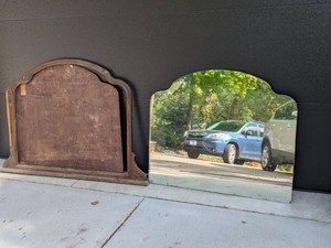 Vintage Art Deco Wood Vanity Mirror Frame with Detached Mirror Insert