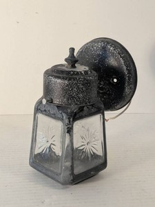 Vintage Outdoor Wall Sconce Black w  Metal Starburst Glass Shade