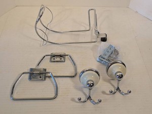 Chrome Bathroom Accessory Set Towel Rings Hooks Toilet Paper Holder